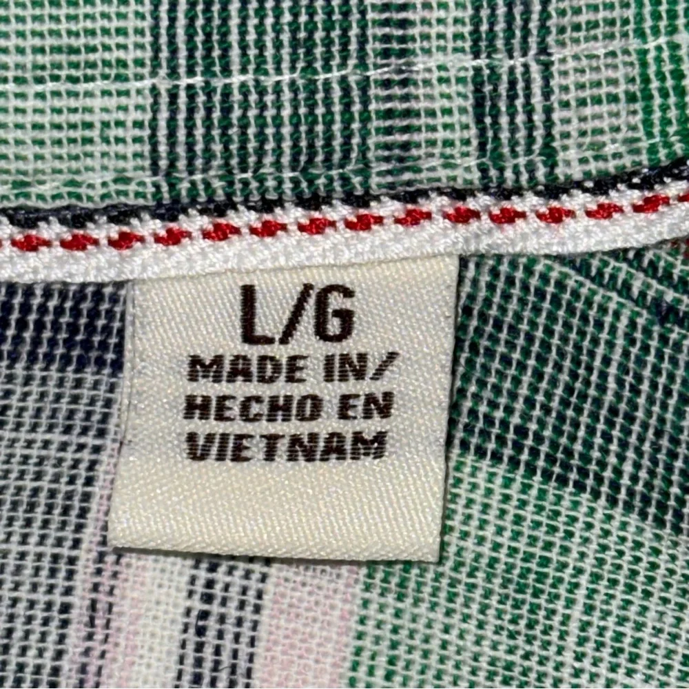 Weatherproof Vintage Men’s Large Linen Green & White Plaid Short Sleeve Shirt - Picture 5 of 10